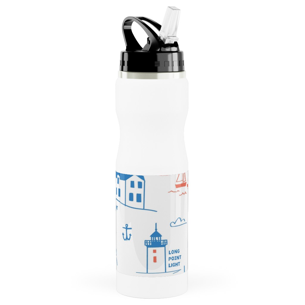 Cape Cod- Blue Stainless Steel Water Bottle with Straw, 25oz, With Straw, Blue