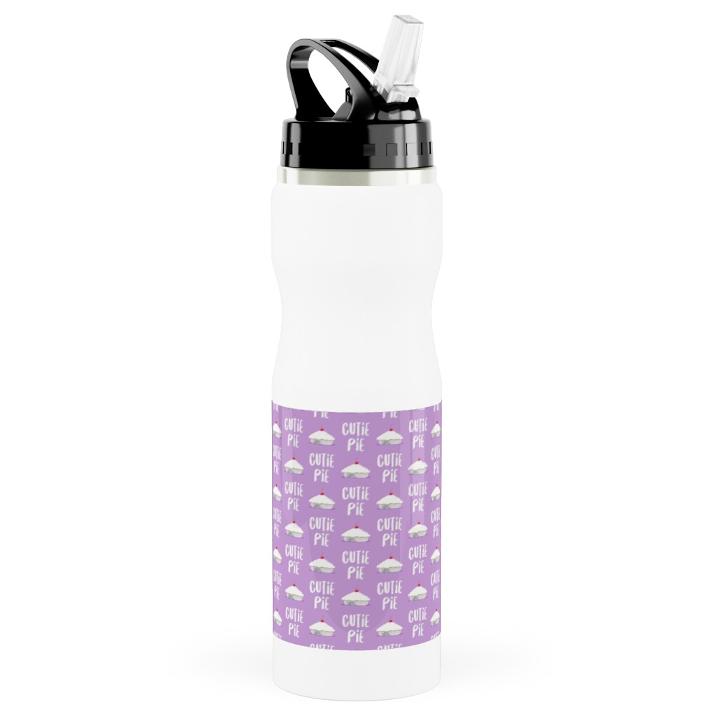 Cutie Pie - Purple Stainless Steel Water Bottle with Straw, 25oz, With Straw, Purple