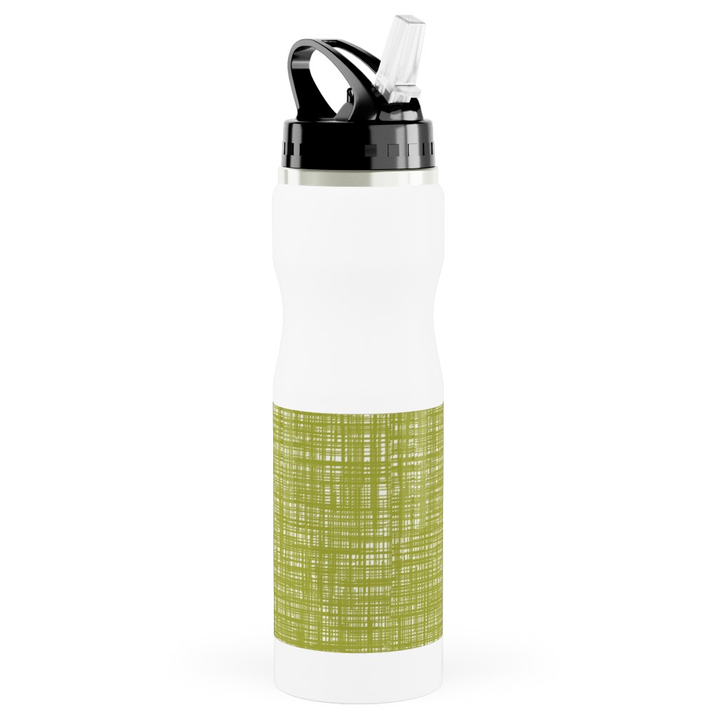 Linen Hatch Texture - Green Stainless Steel Water Bottle with Straw, 25oz, With Straw, Green