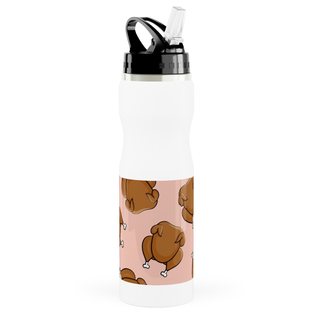 Thanksgiving Day Turkey Toss Stainless Steel Water Bottle with Straw, 25oz, With Straw, Pink