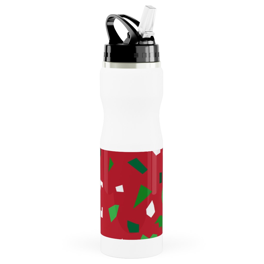 Christmas Terrazzo Stainless Steel Water Bottle with Straw, 25oz, With Straw, Red, Red