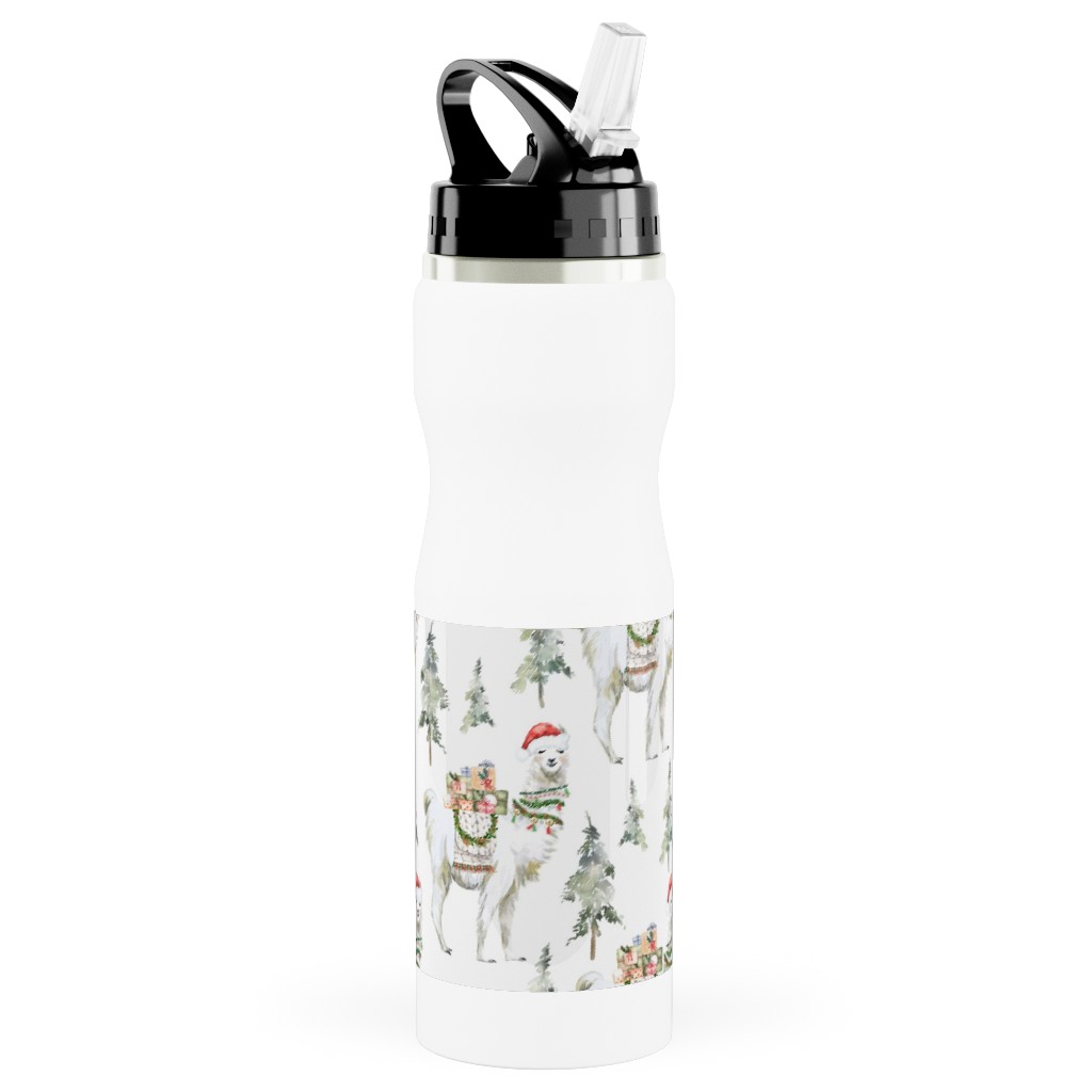 Winter Christmas Llama Stainless Steel Water Bottle with Straw, 25oz, With Straw, Multicolor