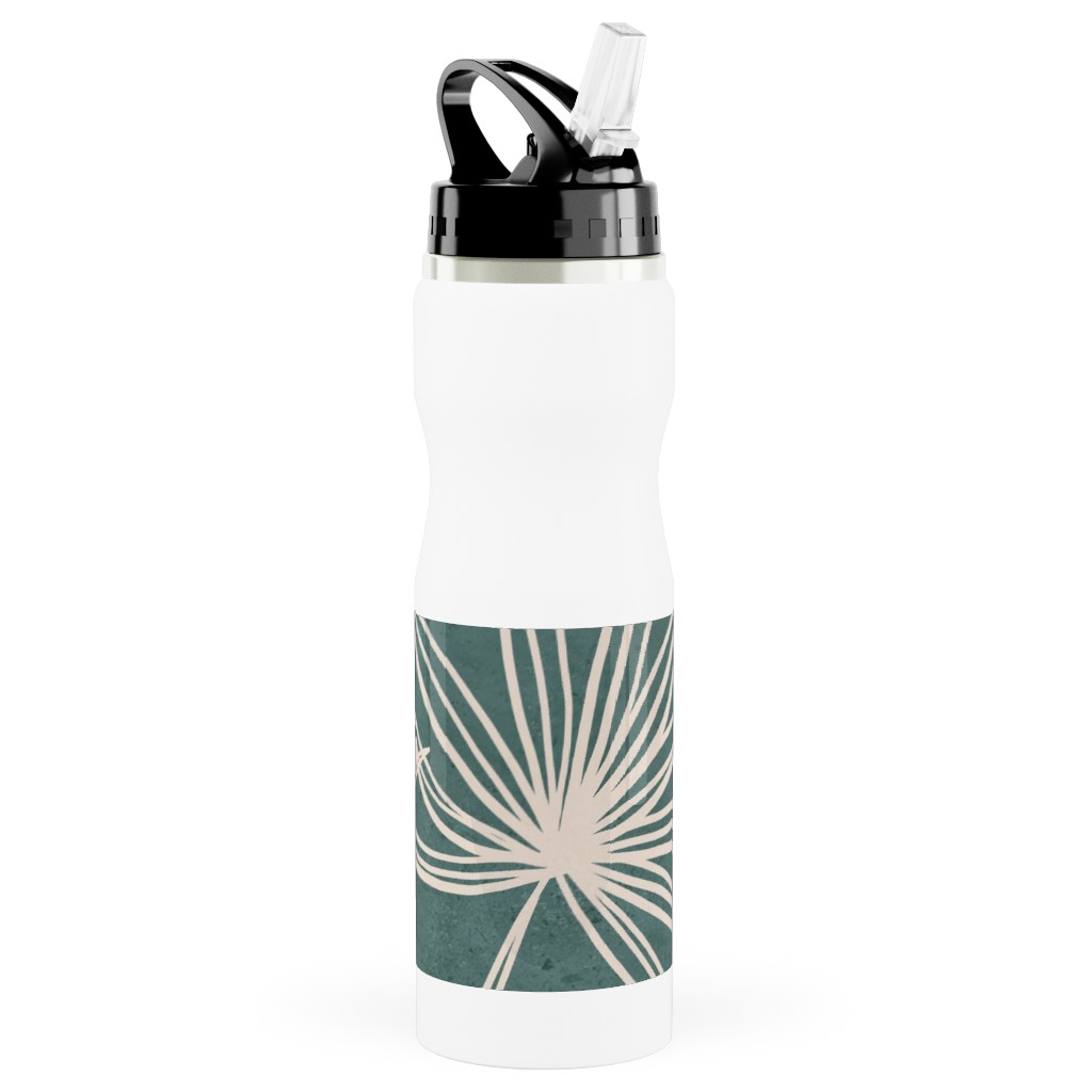Palm Fronds Fan - Green Stainless Steel Water Bottle with Straw, 25oz, With Straw, Green