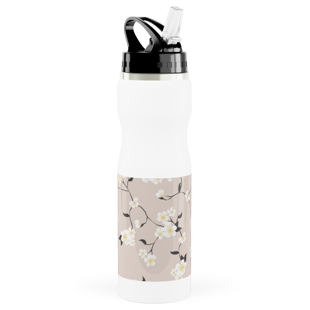 Climbing Flower - Pink Stainless Steel Water Bottle with Straw, 25oz, With Straw, Pink