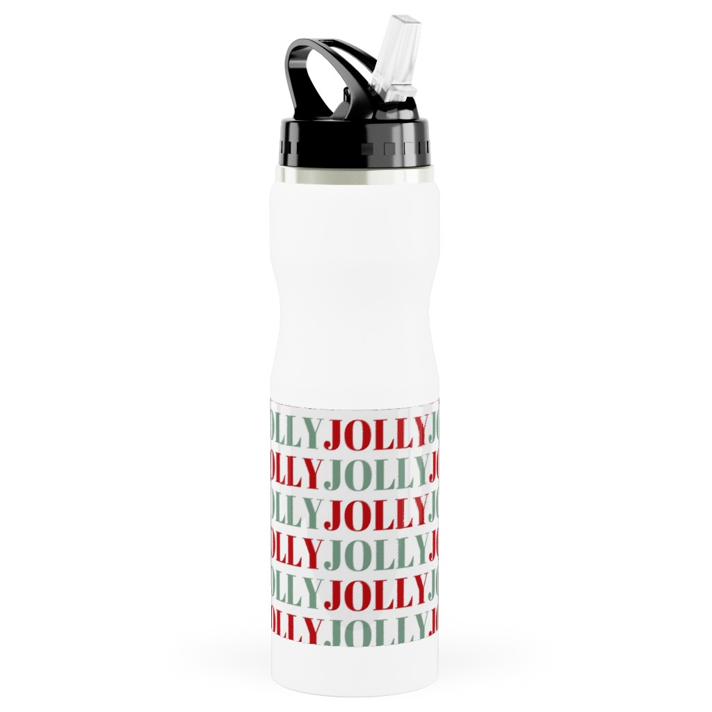 Jolly Print Repeat Stainless Steel Water Bottle with Straw, 25oz, With Straw, Red