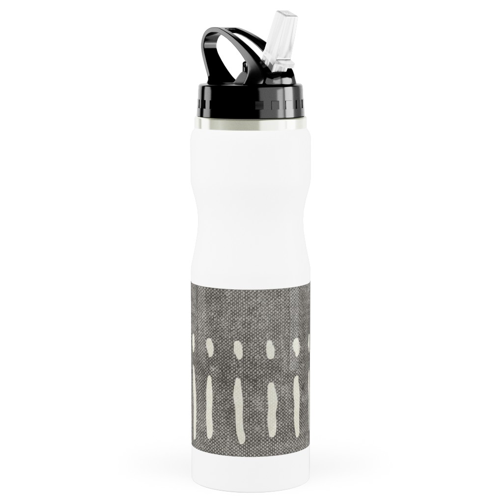Dash Dot Stripes Stainless Steel Water Bottle with Straw, 25oz, With Straw, Gray, Warm Gray