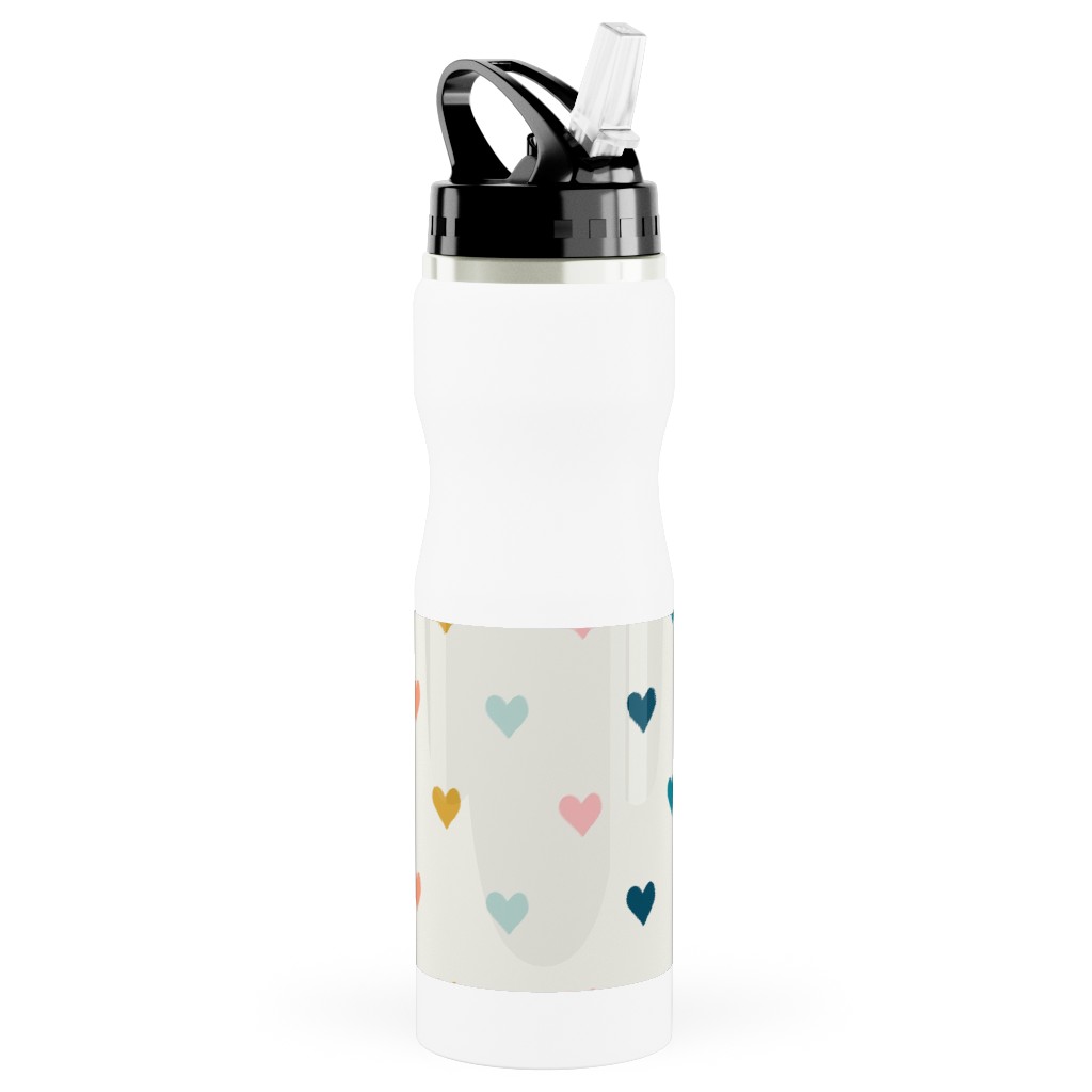 Hearts - Multi Blue, Pink, Gold Stainless Steel Water Bottle with Straw, 25oz, With Straw, Multicolor