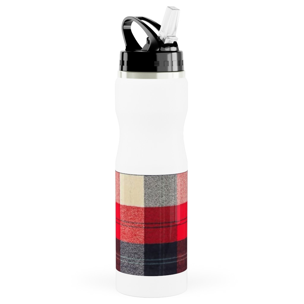 Lumberjack Flannel Buffalo Plaid - Red Stainless Steel Water Bottle with Straw, 25oz, With Straw, Red, Red