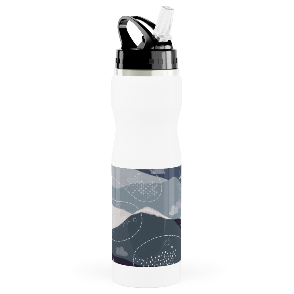 Ever Blue Mountains - Multi Stainless Steel Water Bottle with Straw, 25oz, With Straw, Blue