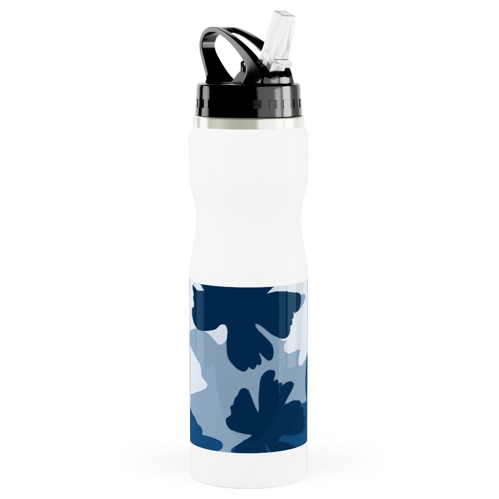 Barely Blue Floral Stainless Steel Water Bottle with Straw, 25oz, With Straw, Blue