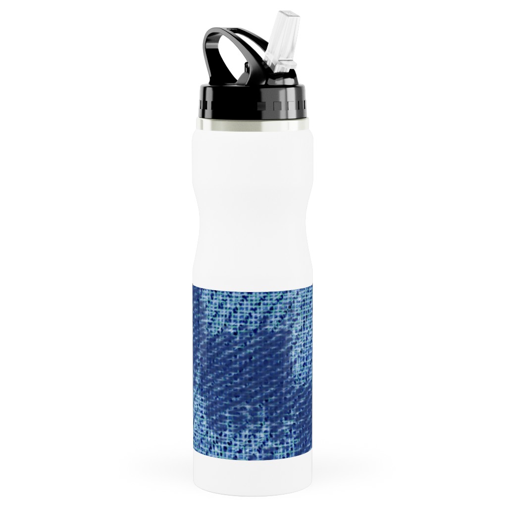 Blue Ikat Stainless Steel Water Bottle with Straw, 25oz, With Straw, Blue, True Blue