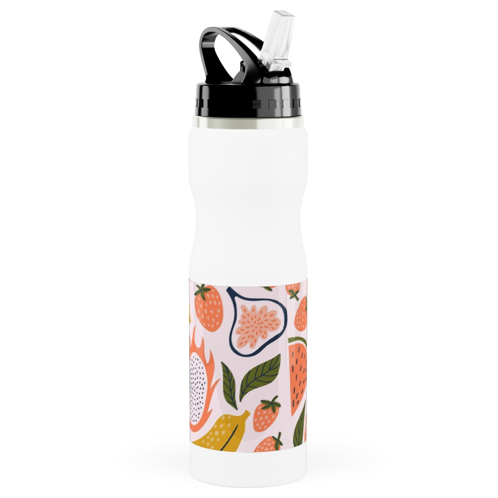 Summer Fruits - Orange Stainless Steel Water Bottle with Straw, 25oz, With Straw, Orange