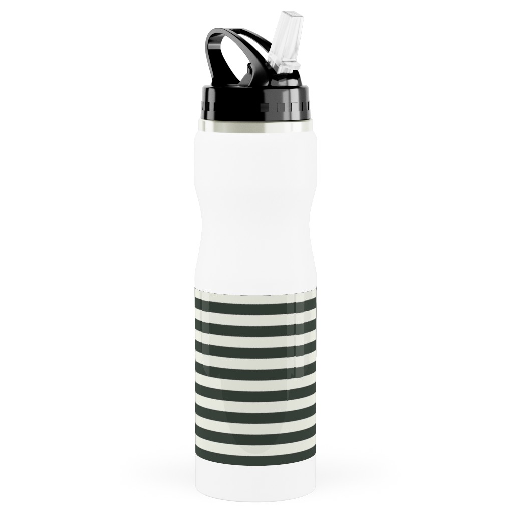 Stripe - Black and Cream Stainless Steel Water Bottle with Straw, 25oz, With Straw, Black