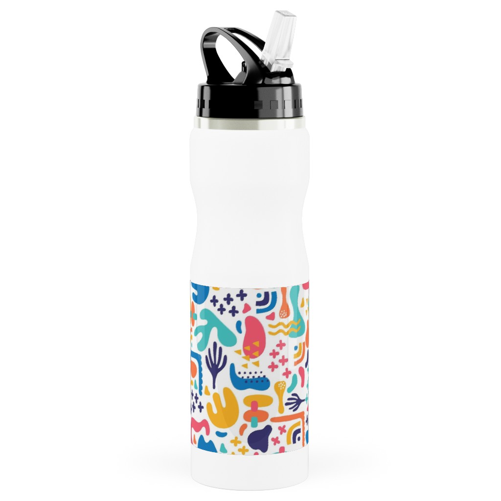 Organic Abstract Design - Multi Stainless Steel Water Bottle with Straw, 25oz, With Straw, Multicolor