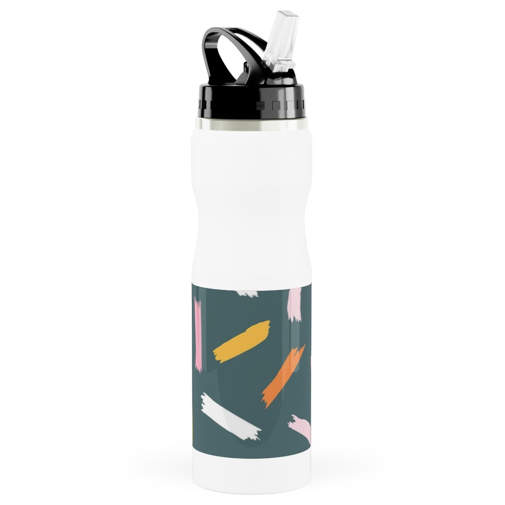 Fun With Paint - Dark Blue Stainless Steel Water Bottle with Straw, 25oz, With Straw, Multicolor