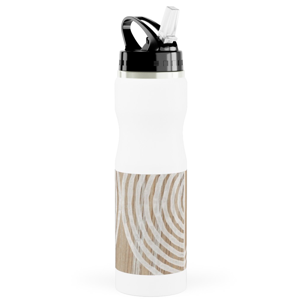 Boho Tribal Woodcut Geometric Shapes Stainless Steel Water Bottle with Straw, 25oz, With Straw, Beige, Rye