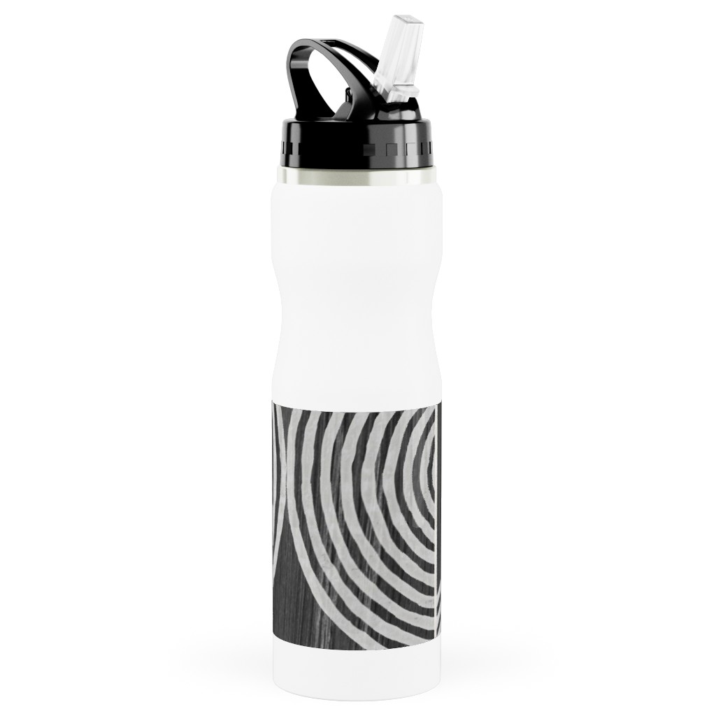 Boho Tribal Woodcut Geometric Shapes Stainless Steel Water Bottle with Straw, 25oz, With Straw, Black, Coal