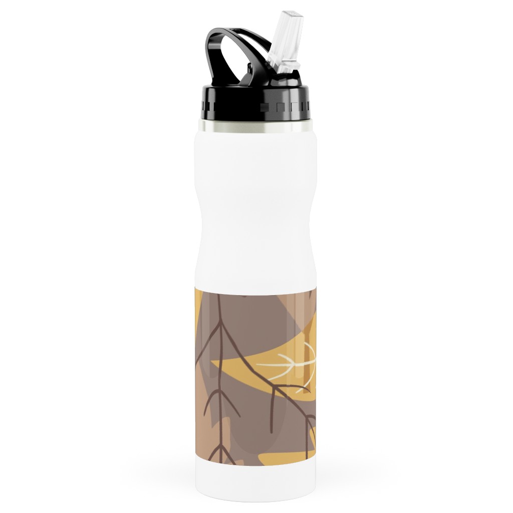 Leaf Pile Stainless Steel Water Bottle with Straw, 25oz, With Straw, Brown, Brown