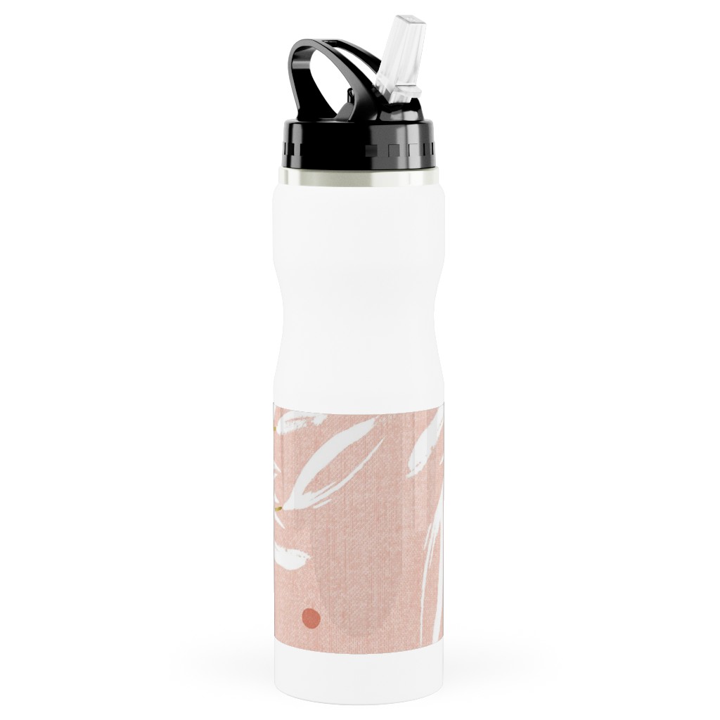 Zen - Gilded Leaves - Blush Pink Large Stainless Steel Water Bottle with Straw, 25oz, With Straw, Pink, Bright Pink