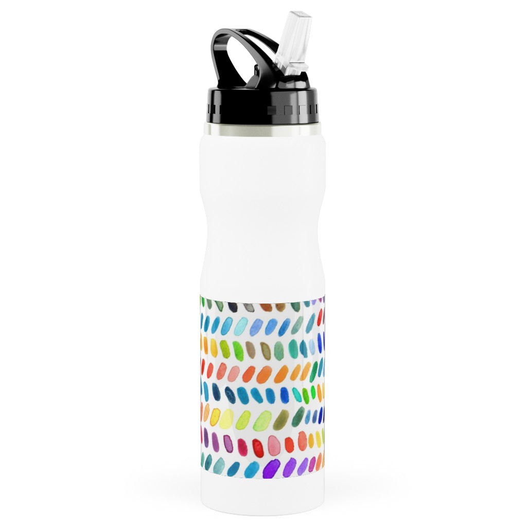 Rainbow Dash Rows - Multi Stainless Steel Water Bottle with Straw, 25oz, With Straw, Multicolor