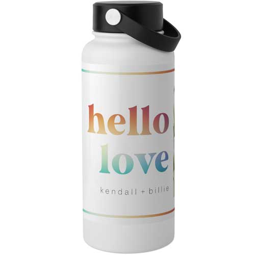 Rainbow Hello Love Stainless Steel Wide Mouth Water Bottle, 30oz, Wide Mouth, White, white