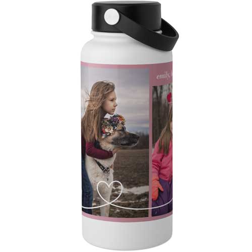 Doodle Heart Stainless Steel Wide Mouth Water Bottle, 30oz, Wide Mouth, Pink