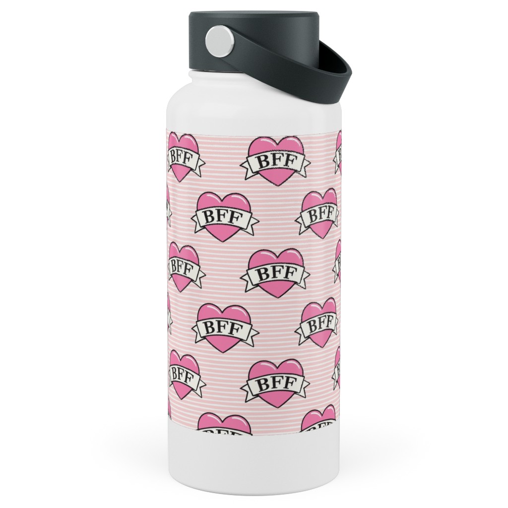 Bff Heart Tattoo Stainless Steel Wide Mouth Water Bottle, 30oz, Wide Mouth, Pink, Quartz