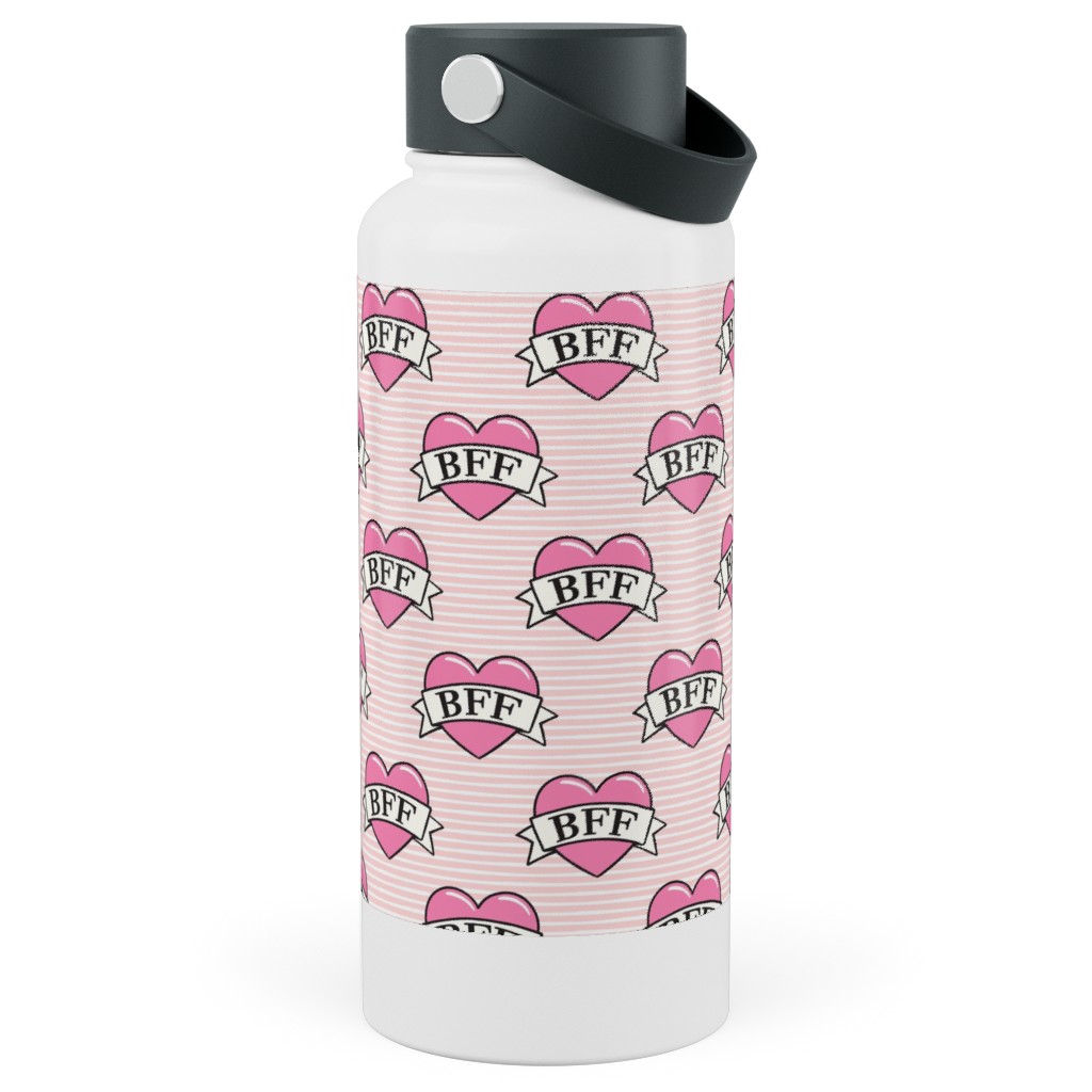 Bff Heart Tattoo Stainless Steel Wide Mouth Water Bottle, 30oz, Wide Mouth, Pink