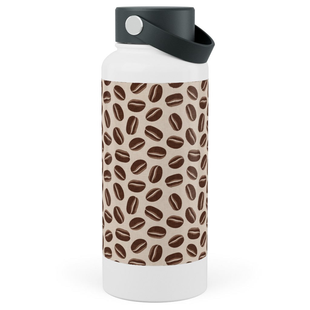 Coffee Beans - Coffee House - Beige Stainless Steel Wide Mouth Water Bottle, 30oz, Wide Mouth, Brown