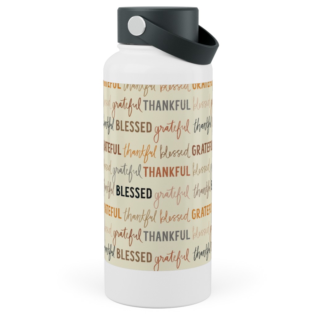 Grateful Thankful Blessed - Terracotta Stainless Steel Wide Mouth Water Bottle, 30oz, Wide Mouth, Beige, Pearl