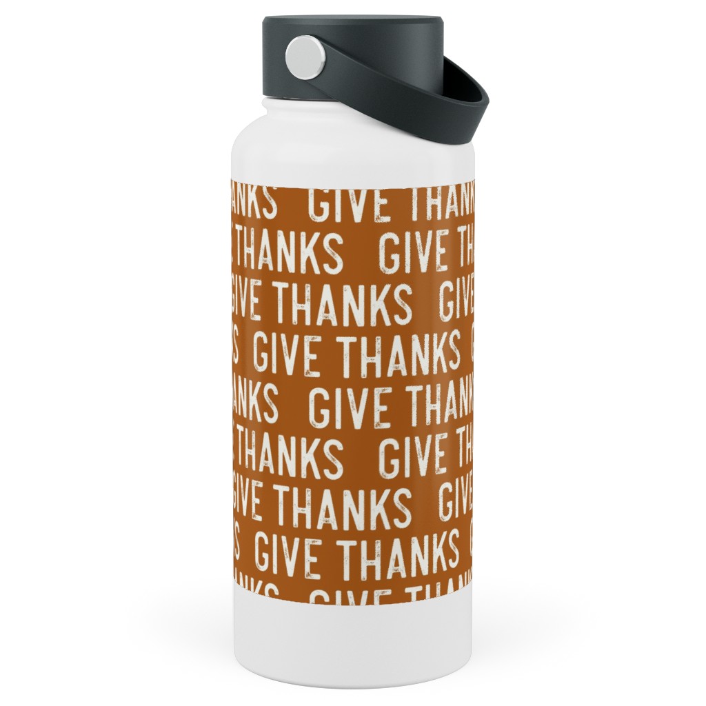 Give Thanks Stainless Steel Wide Mouth Water Bottle, 30oz, Wide Mouth, Orange