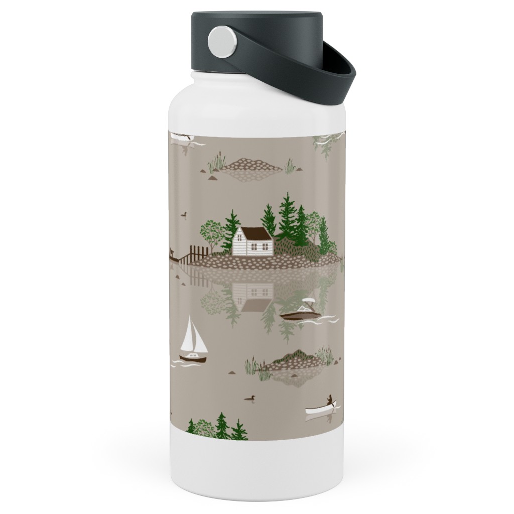 Boating on the Lake - Beige Stainless Steel Wide Mouth Water Bottle, 30oz, Wide Mouth, Beige