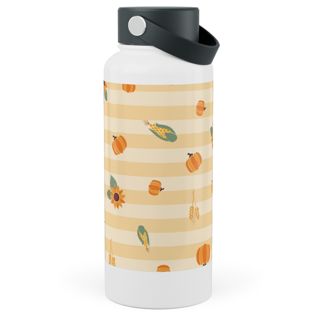 Autumn Nature Stripes - Orange Stainless Steel Wide Mouth Water Bottle, 30oz, Wide Mouth, Orange, Orange