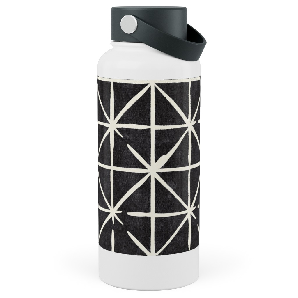 Geometric Triangles - Distressed Geometric Stainless Steel Wide Mouth Water Bottle, 30oz, Wide Mouth, Black, Black