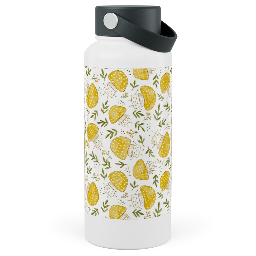 the Happiest Little Mushrooms - Yellow Stainless Steel Wide Mouth Water Bottle, 30oz, Wide Mouth, Yellow, Classic Yellow