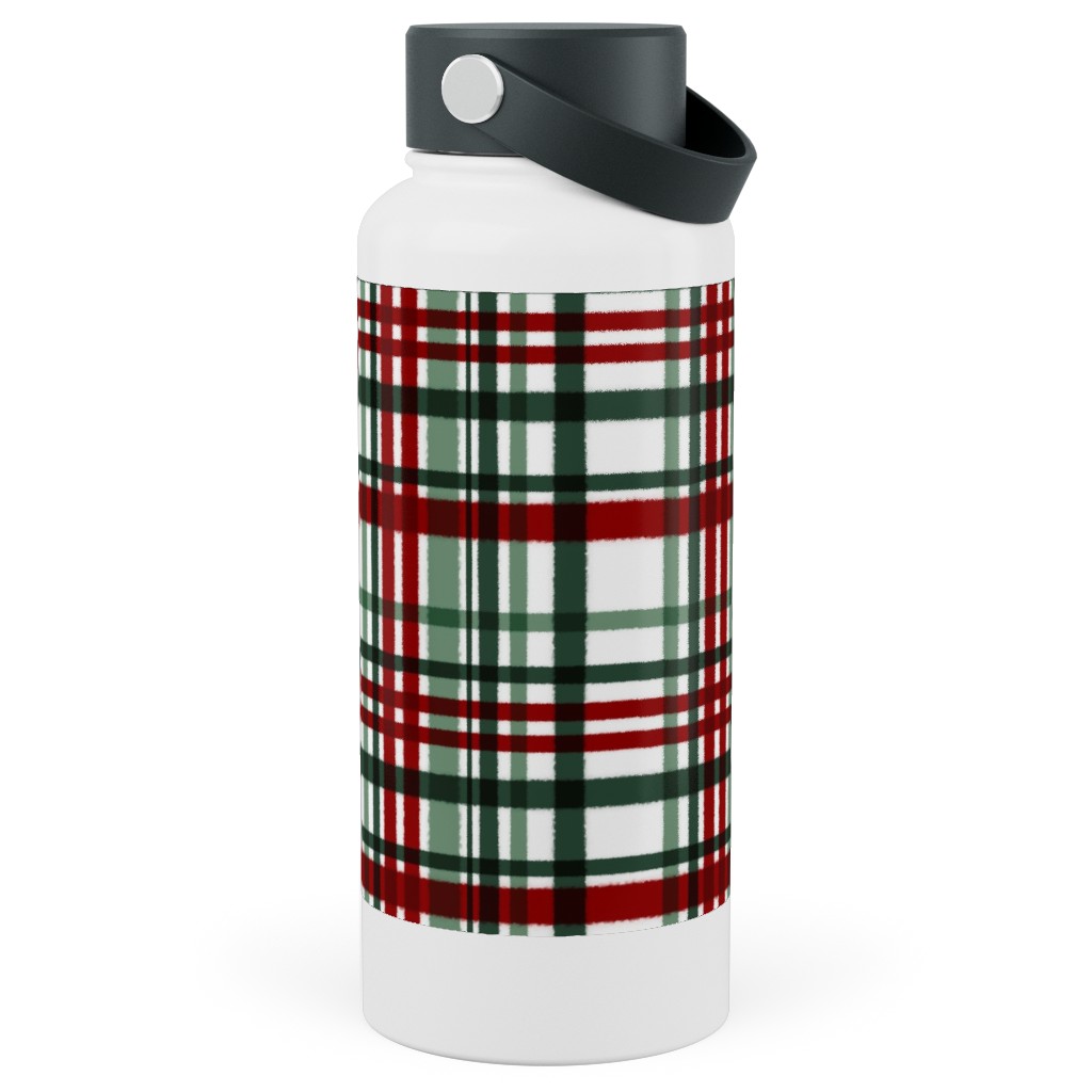 Intricate Plaid Stainless Steel Wide Mouth Water Bottle, 30oz, Wide Mouth, Green, Brown