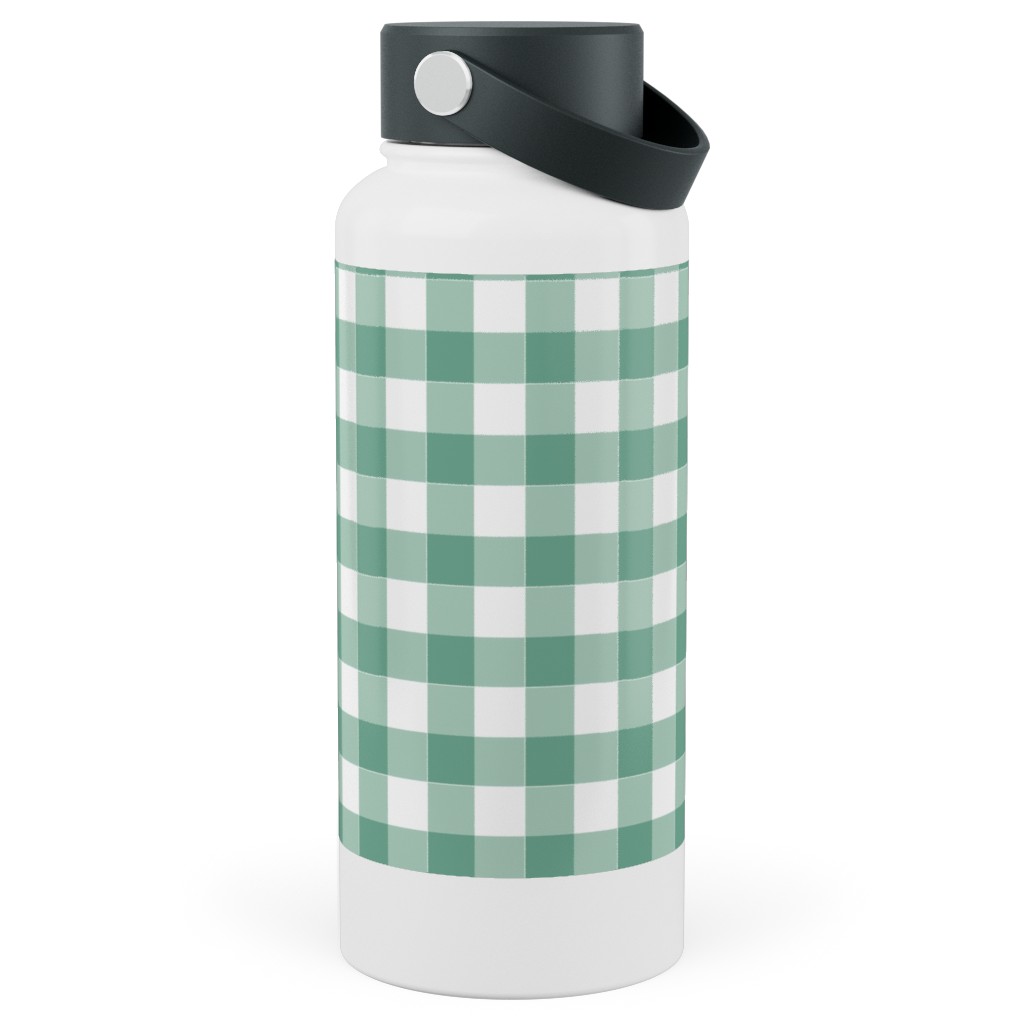 Simple Gingham Stainless Steel Wide Mouth Water Bottle, 30oz, Wide Mouth, Green, Desert Green