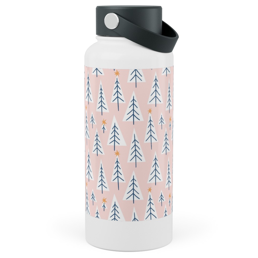 Christmas Forest - Pink Stainless Steel Wide Mouth Water Bottle, 30oz, Wide Mouth, Pink, Bright Pink