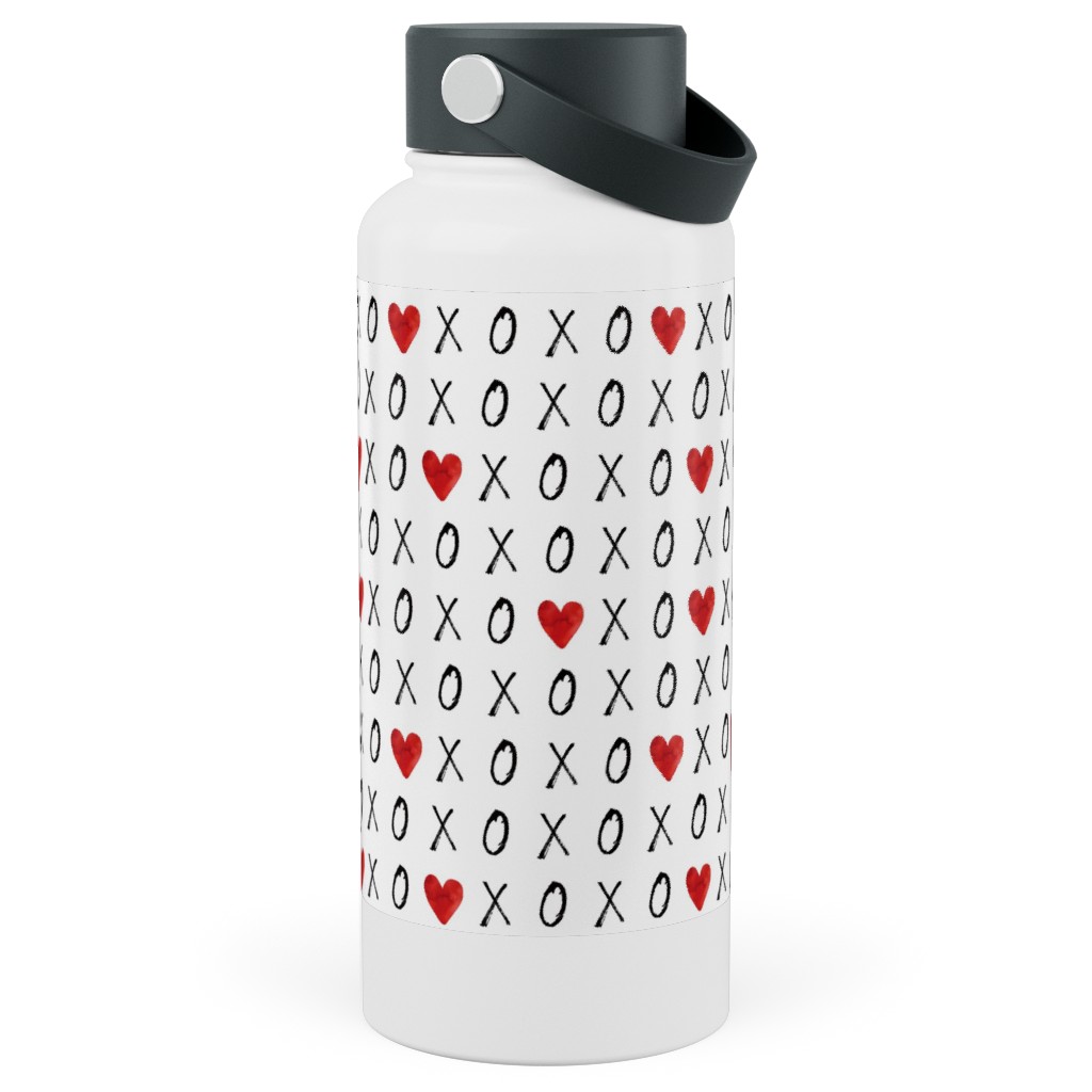 Mini Xoxo With Hearts - White Stainless Steel Wide Mouth Water Bottle, 30oz, Wide Mouth, Red