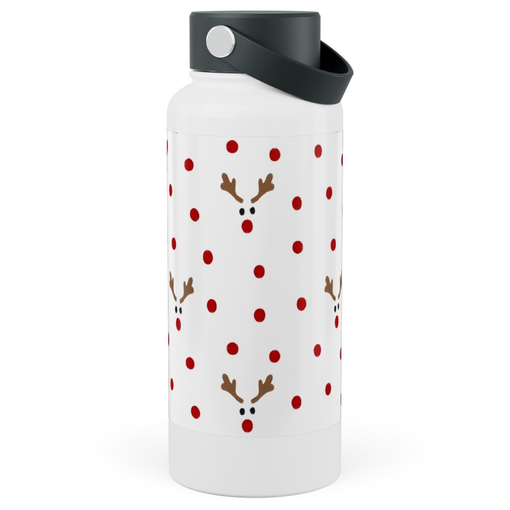 Polkadot Rudolph Stainless Steel Wide Mouth Water Bottle, 30oz, Wide Mouth, Red, Red