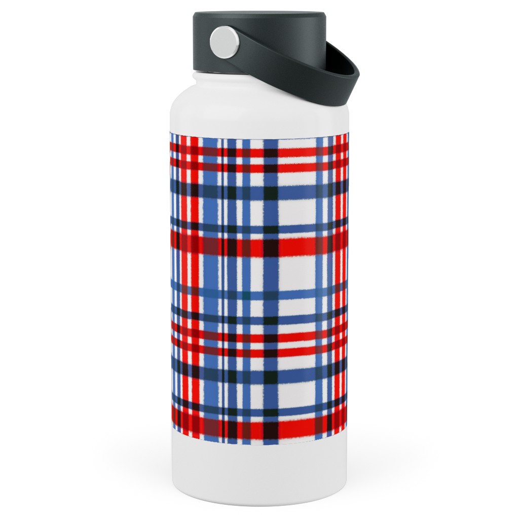 Intricate Plaid Stainless Steel Wide Mouth Water Bottle, 30oz, Wide Mouth, Blue