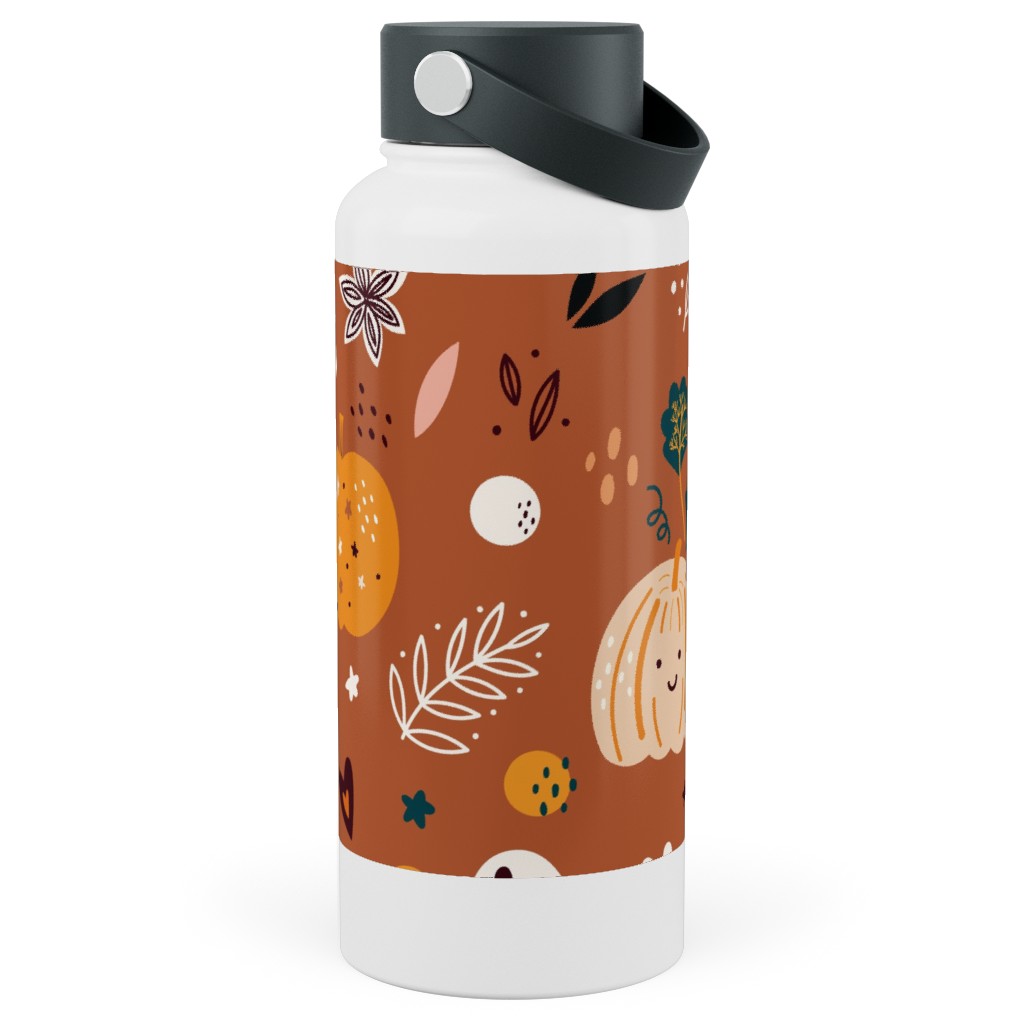 Autumn Pattern - Orange Stainless Steel Wide Mouth Water Bottle, 30oz, Wide Mouth, Orange, Orange