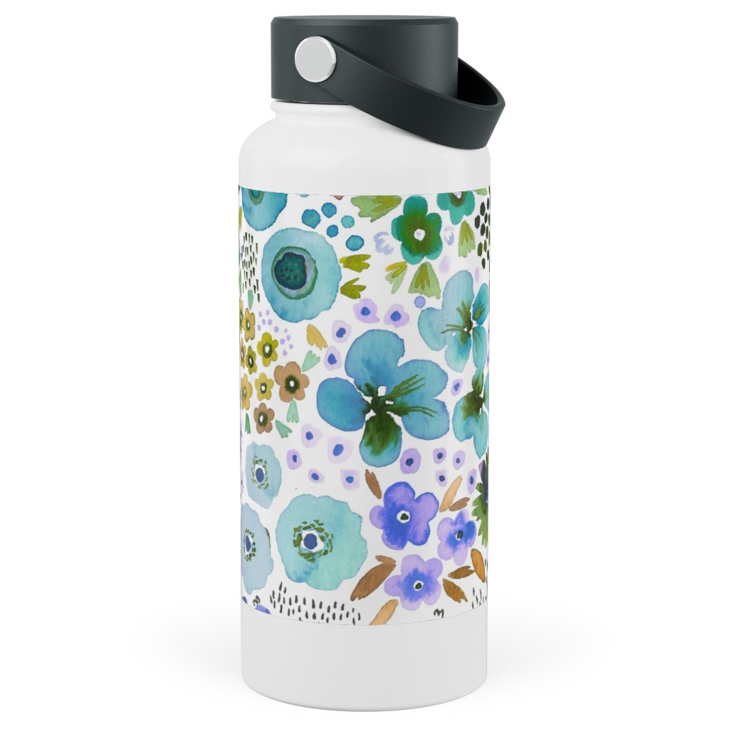 Artful Little Flowers - Multi Stainless Steel Wide Mouth Water Bottle, 30oz, Wide Mouth, Multicolor