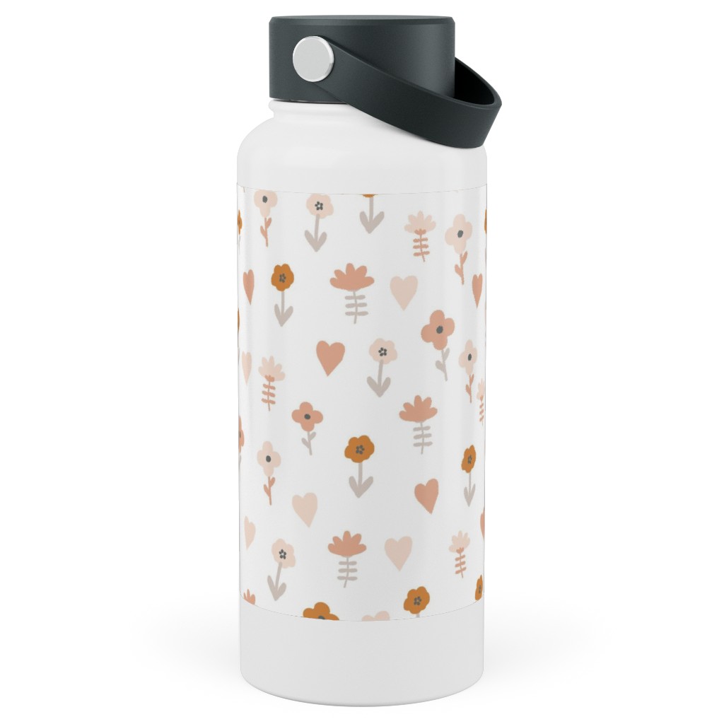 Wild Flowers - Boho - Neutral on White Stainless Steel Wide Mouth Water Bottle, 30oz, Wide Mouth, Pink