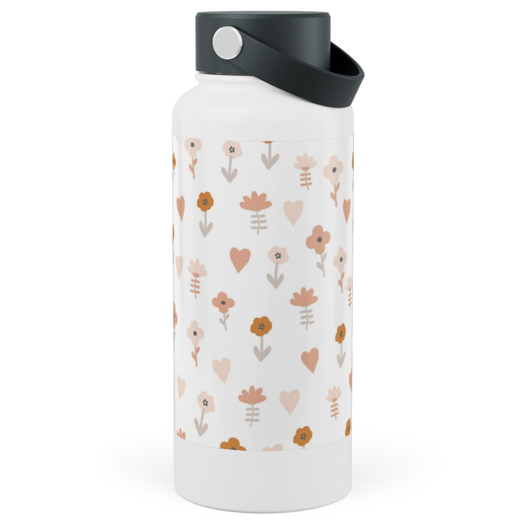 Wild Flowers - Boho - Neutral on White Stainless Steel Wide Mouth Water Bottle, 30oz, Wide Mouth, Pink, Bright Pink