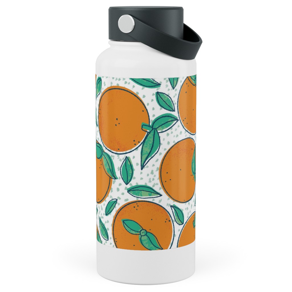 Oranges With Leaves on White Stainless Steel Wide Mouth Water Bottle, 30oz, Wide Mouth, Orange, Orange