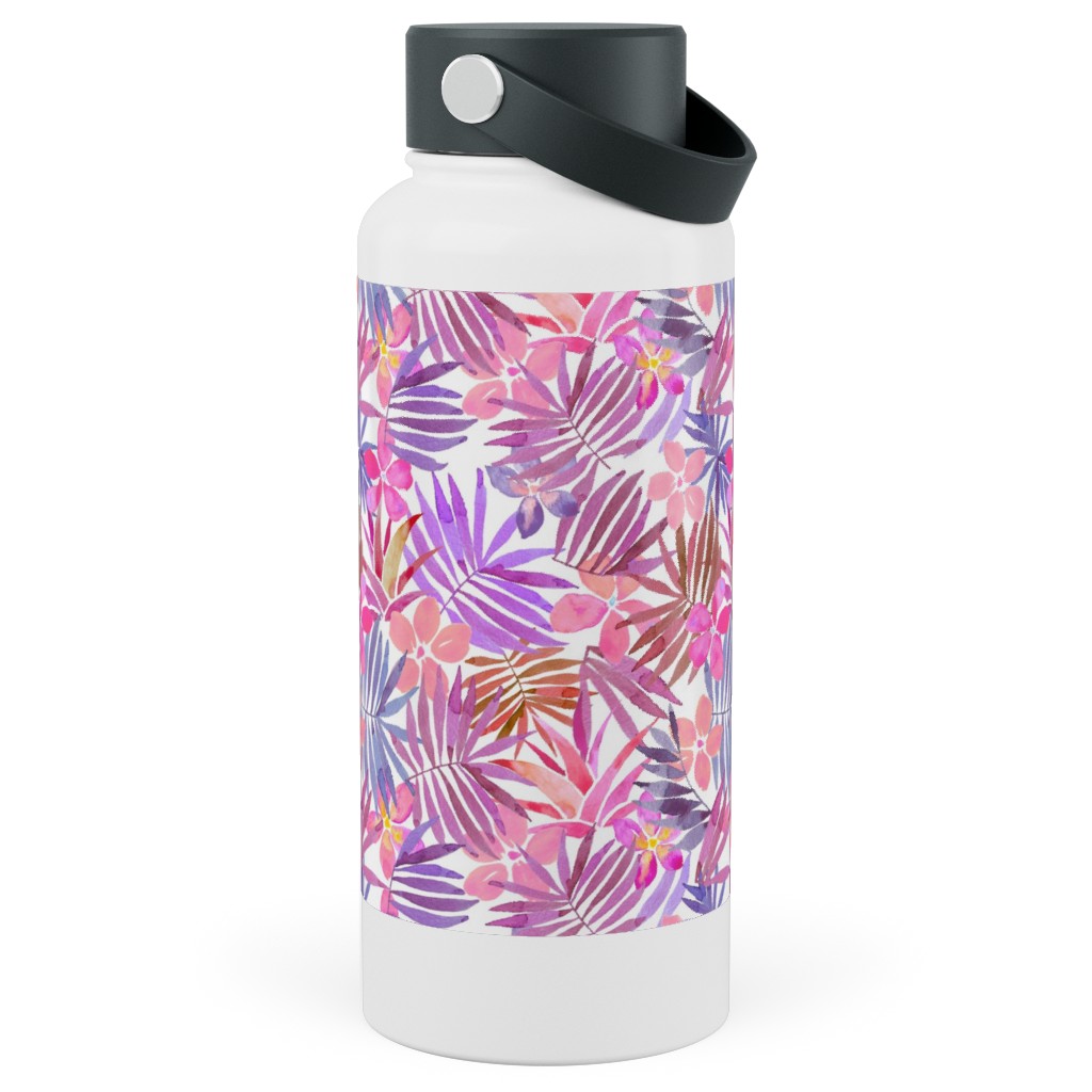 Watercolor Tropical Vibes - Pink Stainless Steel Wide Mouth Water Bottle, 30oz, Wide Mouth, Pink, Bright Pink