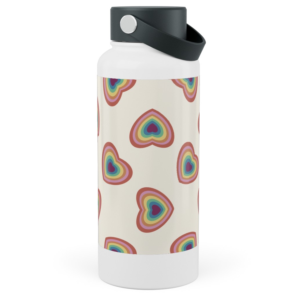 Pride Hearts - Rainbow 90s Hearts - Muted Stainless Steel Wide Mouth Water Bottle, 30oz, Wide Mouth, Multicolor