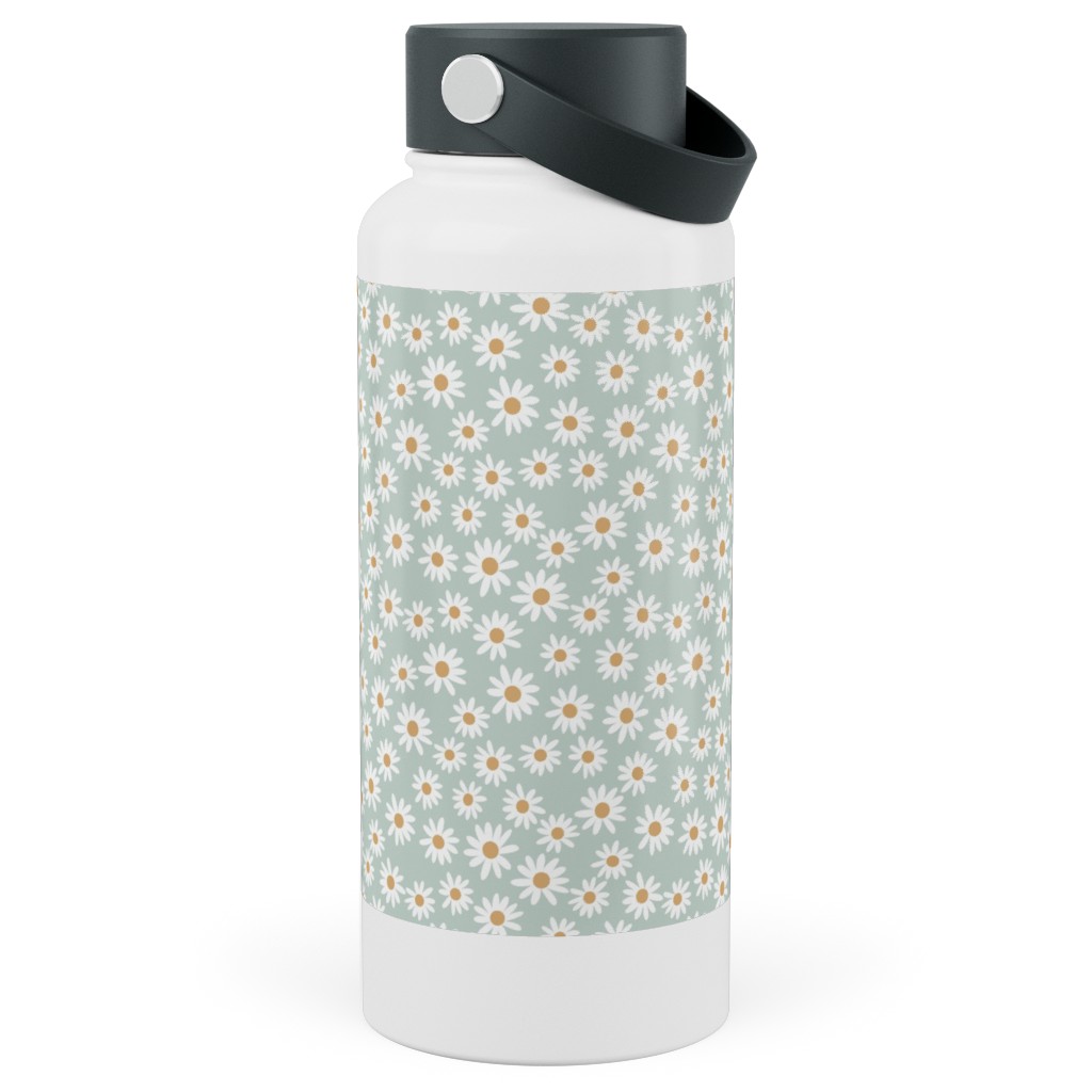 Daisy Print Stainless Steel Wide Mouth Water Bottle, 30oz, Wide Mouth, Blue, Celeste