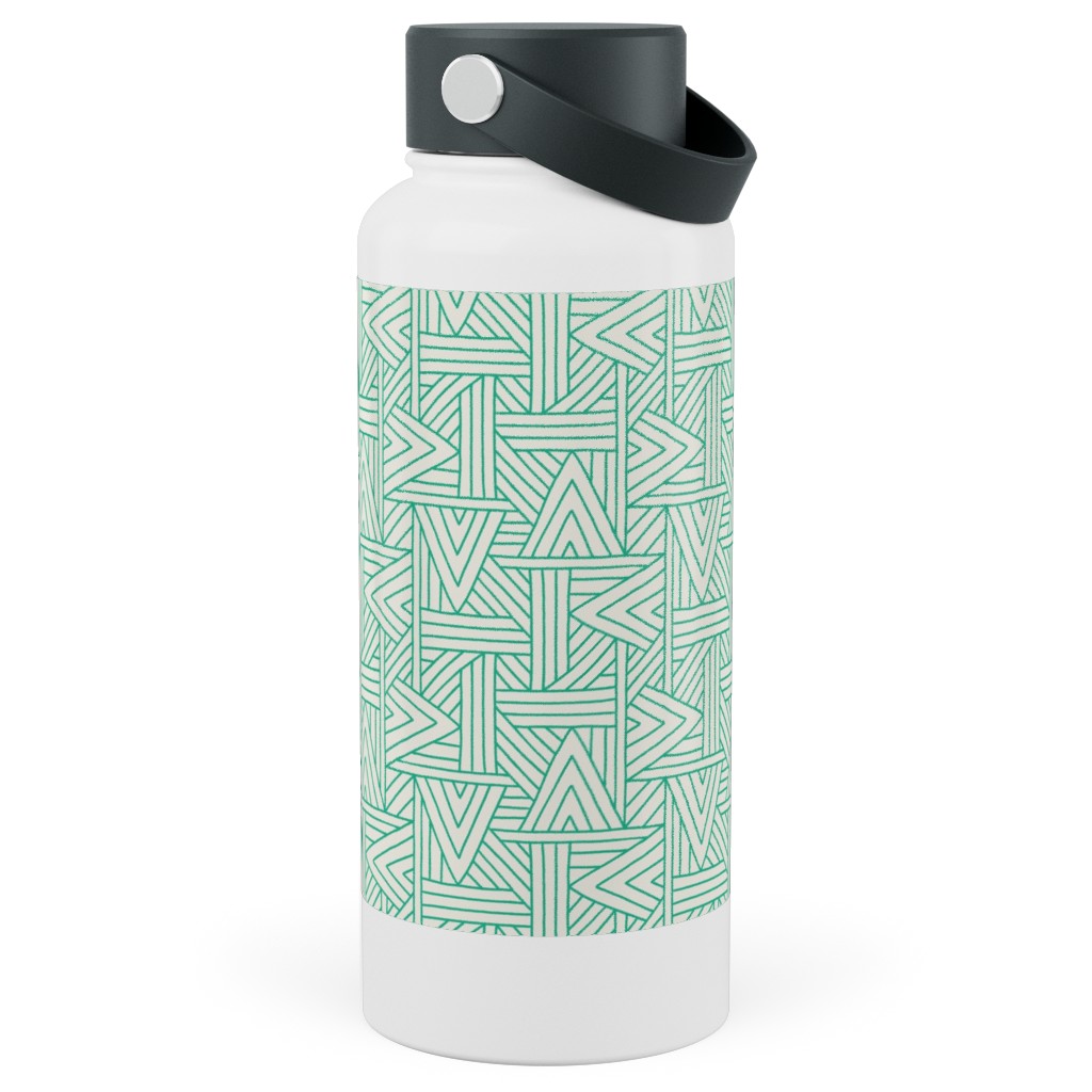 Angles - Green on White Stainless Steel Wide Mouth Water Bottle, 30oz, Wide Mouth, Green